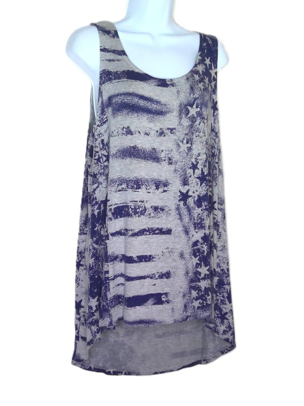 New Jones & Co Jones New York Flowy Tank Top High Low Gray & Blue Stars Plus 1X
